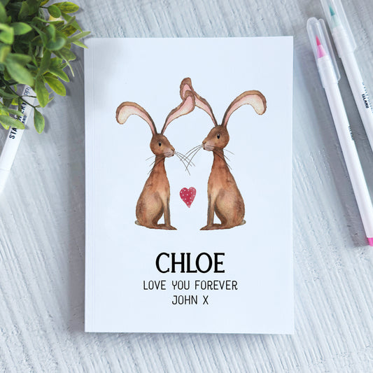 Personalised Woodland Hare Valentine Love Notebook