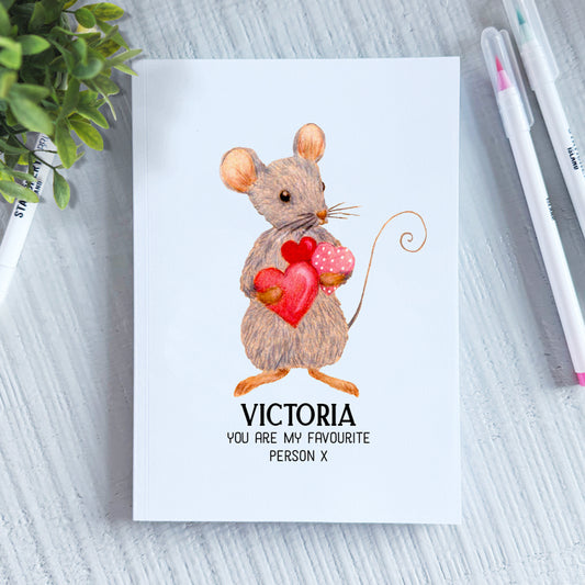 Personalised Woodland Mouse Valentine Love Notebook