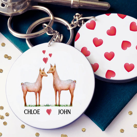 Personalised Woodland Deer Valentine Keyring